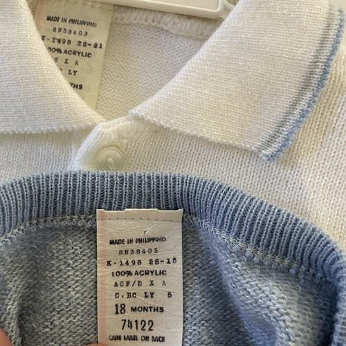 VTG Health-Tex Toddler Boys Sweater Romper Set 18 Months NEW Elephant Blue White - Picture 12 of 20