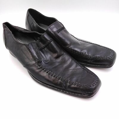 George Mens Shoes Black Leather Comfort Slip On Loafers Square Toe Dress 