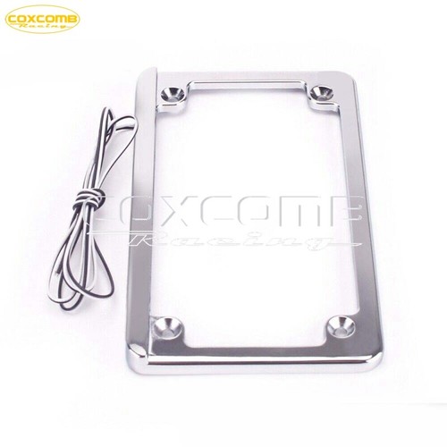 Chrome License Plate Frame Holder w/LED Light For Harley Chopper Touring Softail - Picture 2 of 9