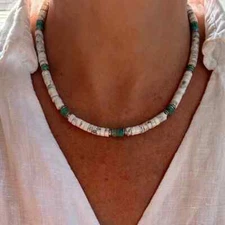 Genuine 6mm White Buffalo & Kingman Arizona Turquoise Heishi Necklace, Unisex