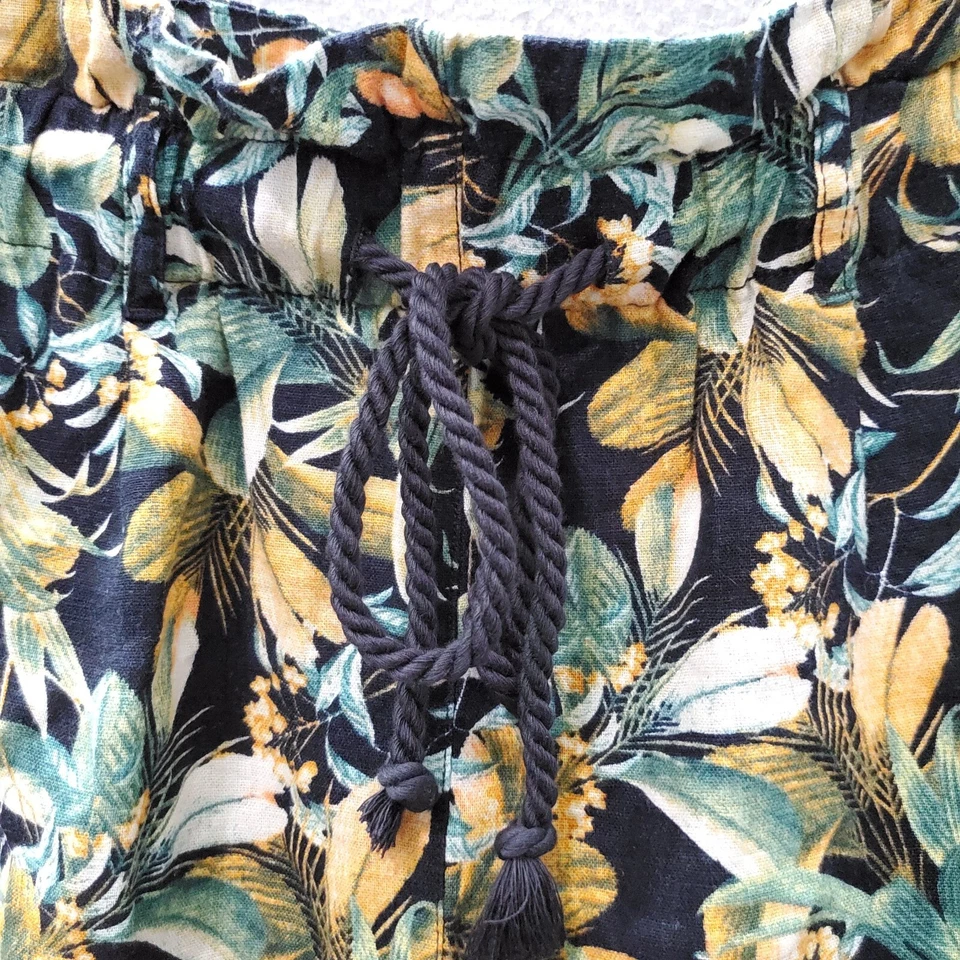 Pantalones Cortos para Mujer a.n.a Grandes Azul Verde Floral Mezcla de Lino Bolsa de Papel Cordón Foto 2 de 4