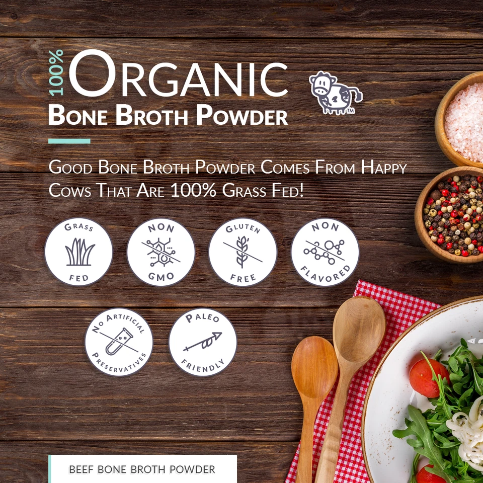 Bone Broth Powder - Pure Protein Organics - Grass-fed (300g) - Image 3 of 4
