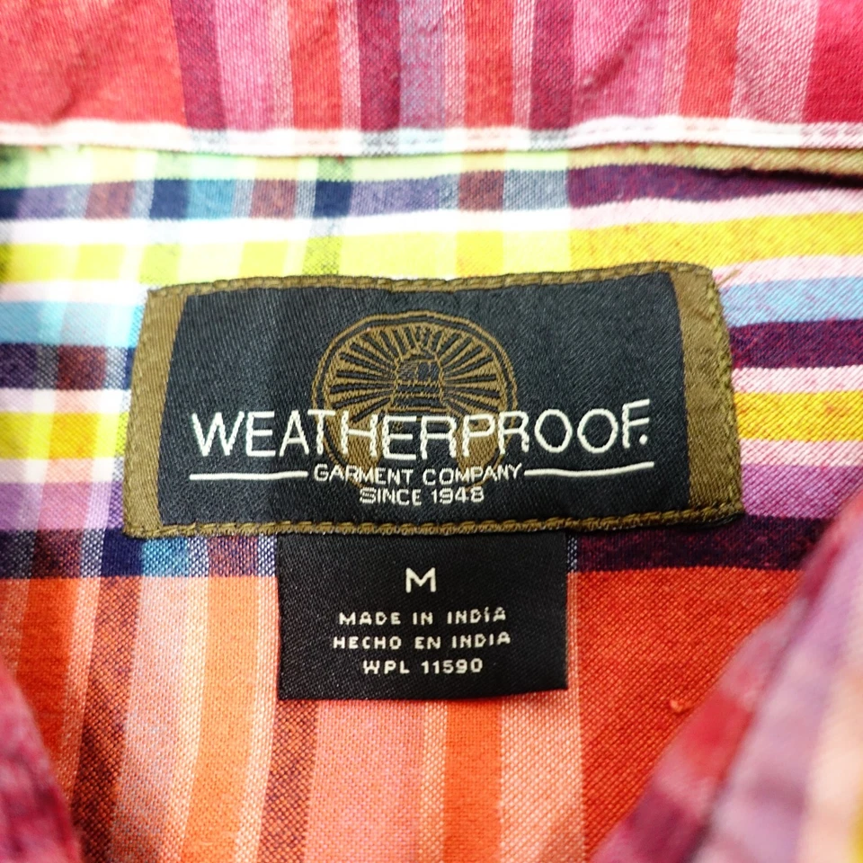 Camisa impermeable con botones para hombre talla mediana naranja roja a cuadros manga corta algodón Foto 3 de 4