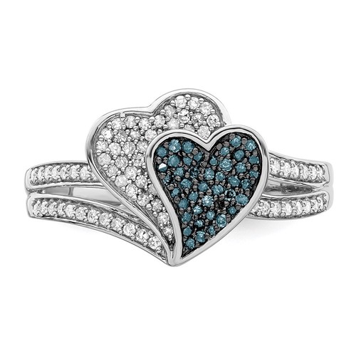 Sterling Silver Blue and White Diamond Hearts Ring Size 7 for Women 3.15gm - Picture 4 of 7