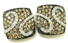 14k Solid White Gold Natural White & Brown Diamond Stud Square Earrings