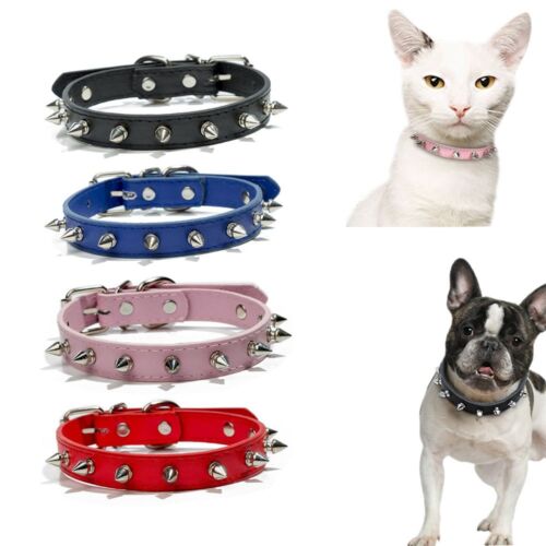 Studded Adjustable PU Leather Pet Collar Neck Strap Anti-Bite Dog Collars - Picture 1 of 10