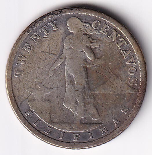 アメリカ領フィリピン 1905年 S 20Centavos 銀貨 アメリカ領フィリピン 1905年 S 20Centavos 銀貨