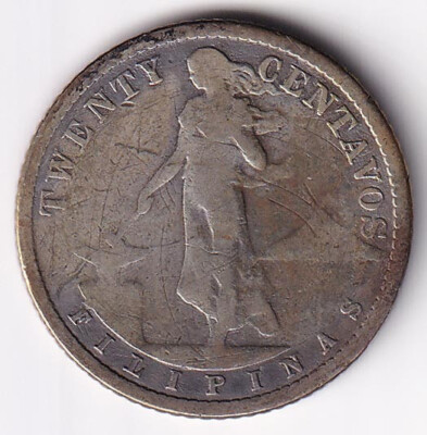 アメリカ領フィリピン 1905年 S 20Centavos 銀貨 2673. 極美品 銀貨 1945年 アメリカ領 フィリピン 20センタボス