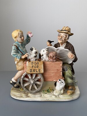 Vintage Boy & Grandpa Dog For Sale Figurine By Norleans, Made In