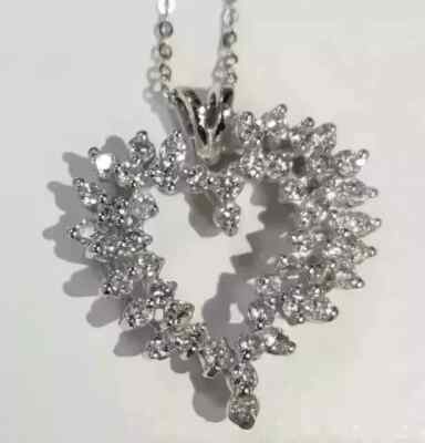 2Ct Round Diamond Simulated Cluster Heart Women Pendant 14K White Gold Plated