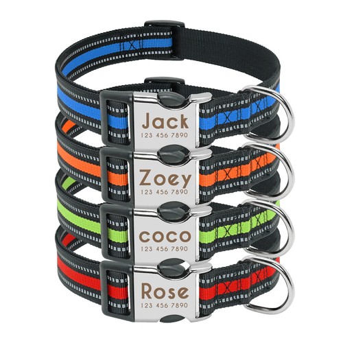 Reflective Nylon Dog Collar Custom Personalized Pet Puppy Name ID Tag Engraved - Picture 4 of 20