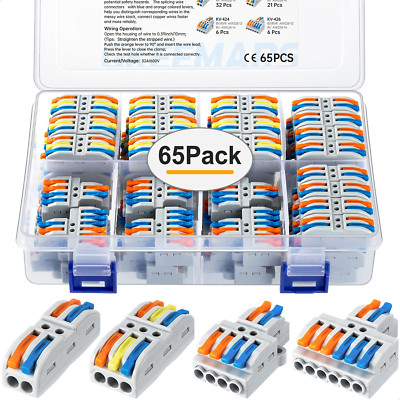 65 Pcs Compact Splicing Wire Connectors Assortment Pack Lever Connector Kit, Qui
