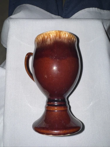 Vintage Hull USA Pottery Irish Coffee Mugs Cup Goblets Pedestal Brown Drip
