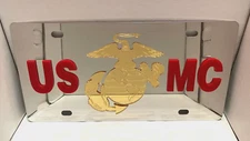 USMC red Marines gold Insignia stainless steel vanity license plate tag USA