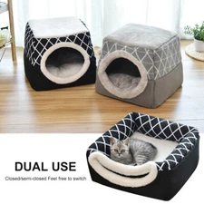 Cat Dog Bed Pet Igloo Cave Puppy Kitten Cozy Nest Winter House Basket Kennel Mat