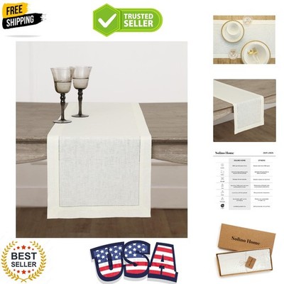 Linen Ivory Table Runner 120 Inches Long - 100% Pure Linen 14 x 120 Inch Tabl...
