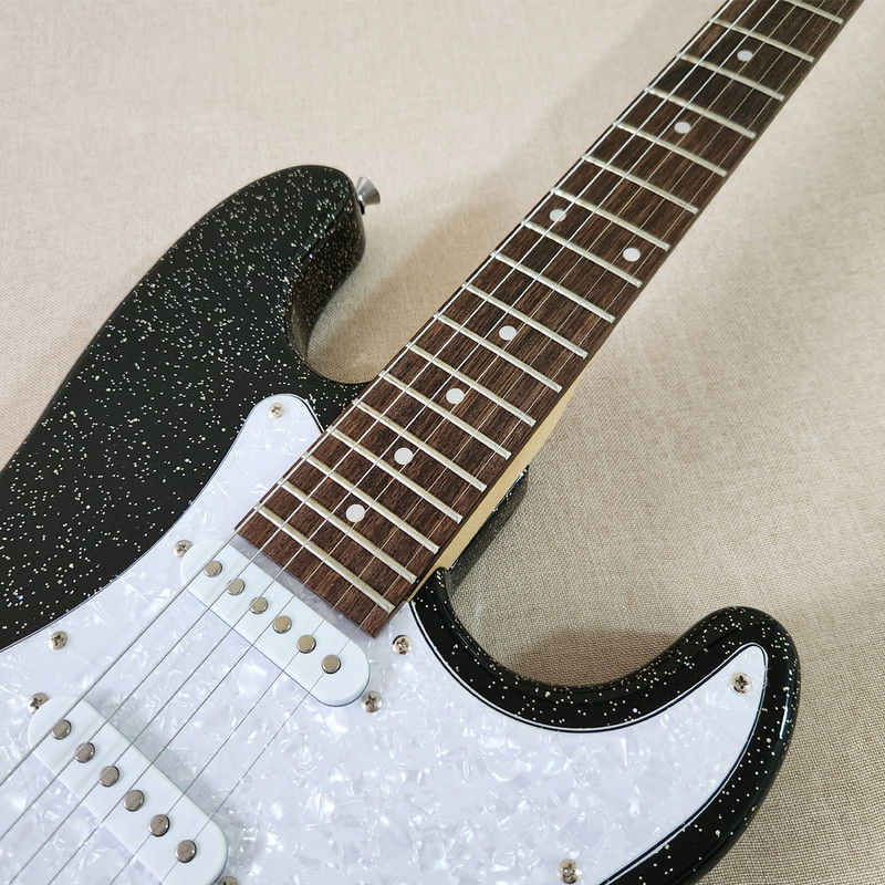 ST Electric Guitar Mahogany Body Pearl Pickguard Maple Neck Metallic Black