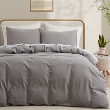 100 Washed Cotton Duvet Cover Set, Durable Fade-Resistant Natural Bedding Set 