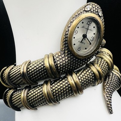 Kenneth Jay Lane KJL Snake Wrap Watch Bracelet Gold Bronze Serpent
