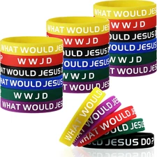 Gejoy 24 Pieces WWJD Bracelets What Would Jesus Do Bracelets Rubber Colorful WWJ