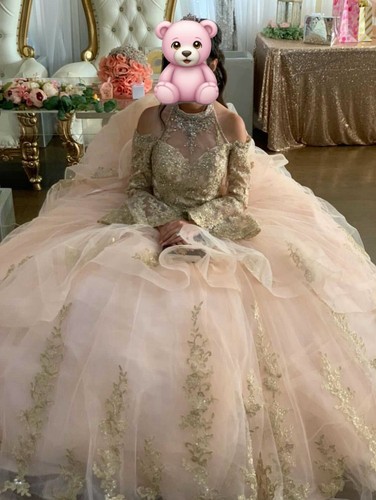 Size 0 Quinceañera/Sweet 16 Dress Royal Rose Gold With Sleeves