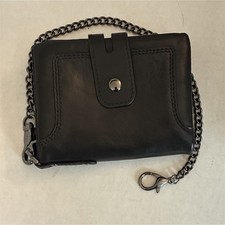 Black Women s Bifold Wallet w/ Chain, Snap Cl...
