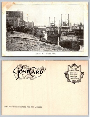 La Crosse Levee Wis Steamboats Vintage Postcard Early 1900s Wisconsin River