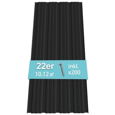 Profilblech Trapezblech 22er Set Schwarz Metall Dach Platten 10.12m²
