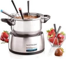 Stainless Steel Electric Fondue Set with Color-Coded Forks & Temperature Control