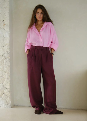 Bornladies Fashionable High Waisted Straight Leg Pants Women Loose Solid Fashion