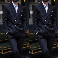 Formal Men's Suit Peak Lapel Black Offical Tuxedo Jacket Business Workwear 2Pcs