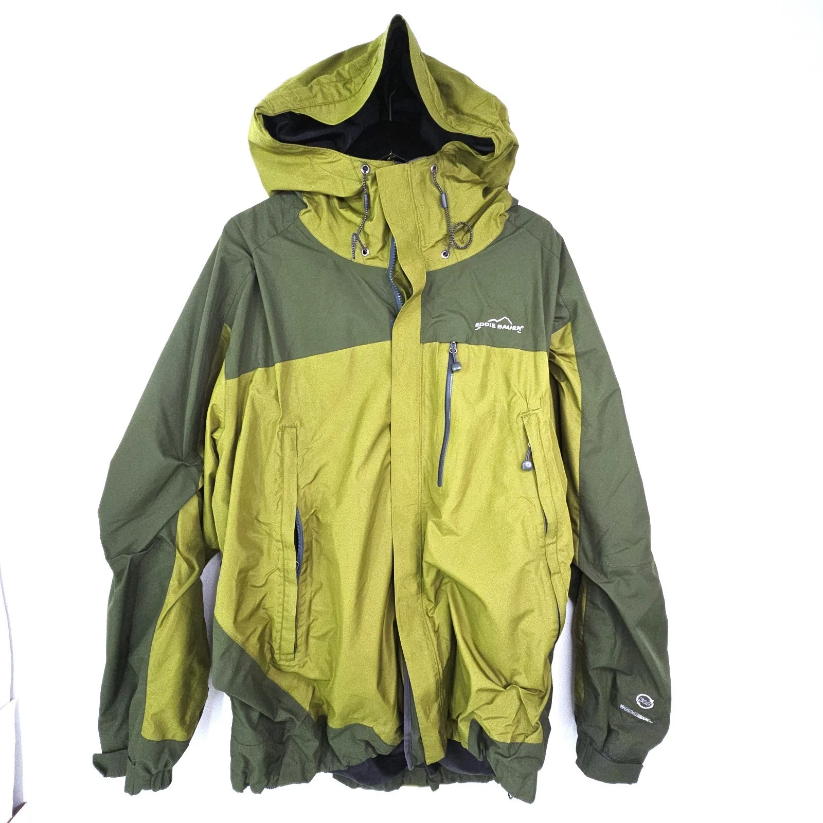 Eddie Bauer Men XXL Weather Edge 365 Olive Green Hooded Waterproof Jacket