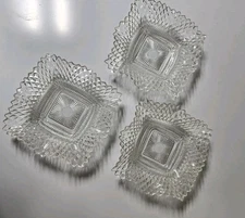 The Indiana Glass Co. Clear Square Ruffled Diamond Point Candy Nut Dish Bowls-3.