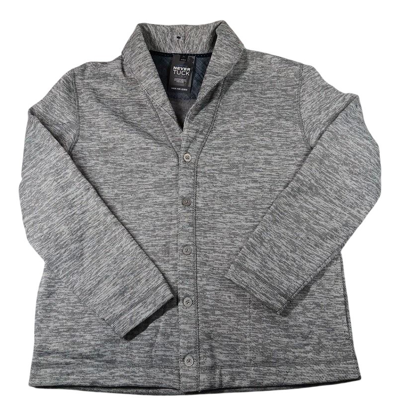 Van Heusen Cardigan Sweater Mens XL Gray Slim Fit Never Tuck Button Front