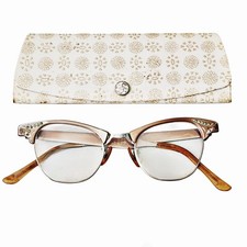 Vintage Artcraft 12K Gold Filled Cat-Eye Glasses With Rhinestones  Case