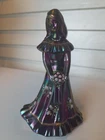 Fenton Glass figurine Girl with bouquet dark purple with light purple flowers
