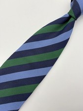 Burberry Men's Tie 100  Navy Blue Green Stripe 60" long 3 3/4" England