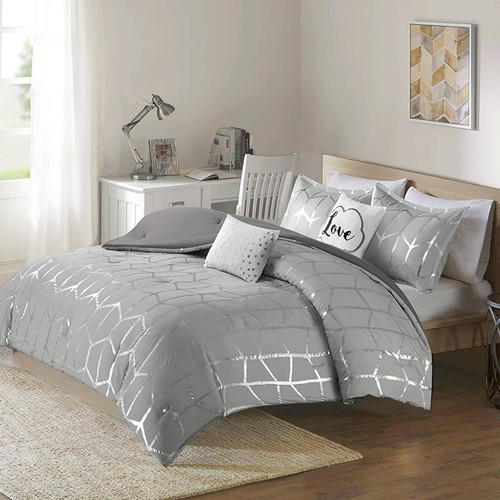 Raina Comforter Set Full/Queen/Grey/Silver