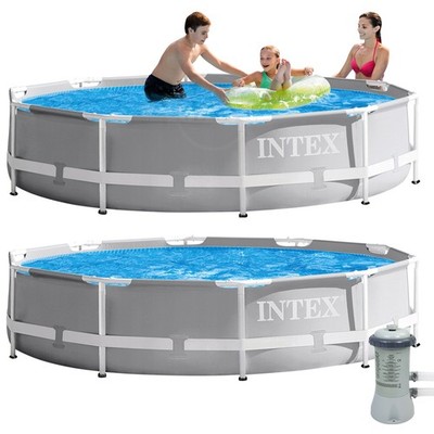 INTEX Frame Swimming Pool mit Pumpe 366x76cm Schwimmbecken Stahlrohrbecken