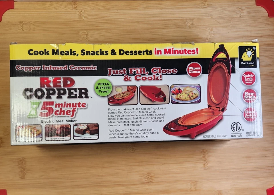 NEW Copper Red 5 Minute Chef Electric Meal Omelet Maker Infused Ceramic Cooker - Image 2 of 2