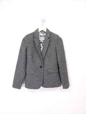 Joules Jacket Size 8 Grey Herringbone Textured Wool Tweed Horatia Blazer Country