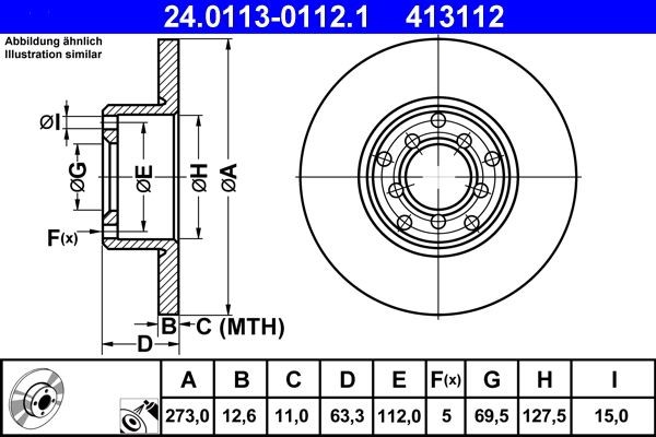 2X ATE Bremsscheibe 24.0113-0112.1 FüR MERCEDES-BENZ-image