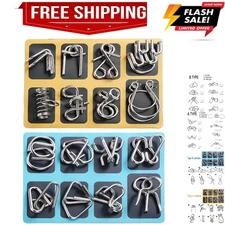 16 PCS Type A+B Different Brain Teaser Metal Wire Puzzles IQ Challenge Magic ...