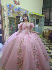 Gorgeous Quinceanera Dresses 3D Flowers Off The Shoulder Sweet 16 Prom Ball Gown