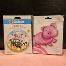 NWT MicroFoil Balloons Pig & Happy Birthday Farm 2-Piece Party