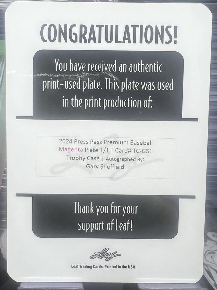 2024 Press Pass Gary Sheffield placa magenta 1/1 estojo troféu automático Yankees - Imagem 2 de 4