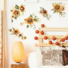 5 Pcs Sunflower Flower Wall Stickers, DIY Yellow Floral Art Wall Decals