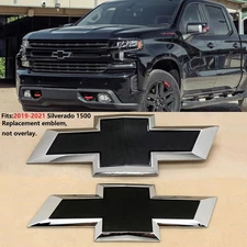 2019-2021 Grille & Tailgate Bowtie Emblem Badge for Silverado 1500 Chrome Black