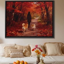 Shiba Inu Oil Painting Canvas Print Autumn Nature Wall Art Rustic Decor