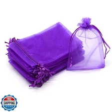 Bezall 50Pcs Purple Organza Bags 3x4 inch, Small Mesh Gift Bags Drawstring Ha